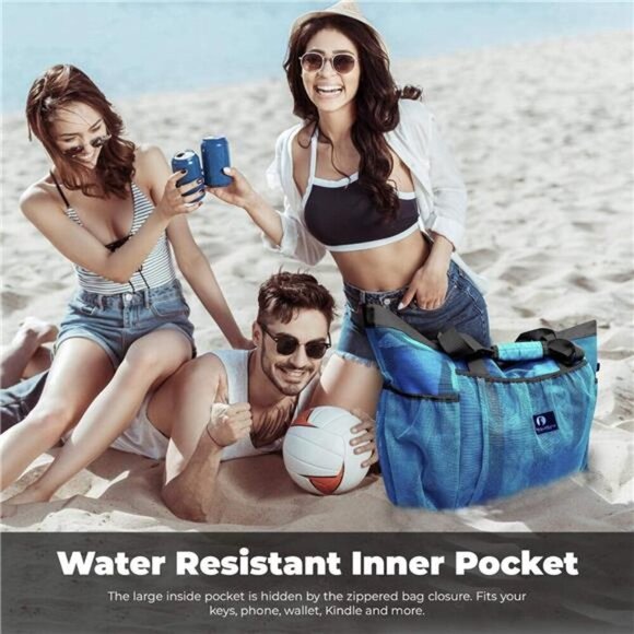 Mesh Beach Bag with Zipper - Extra Large Beach Tote Bag – Pool Bag - Picture 6 of 7